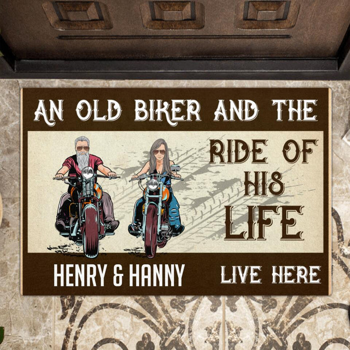 Custom Personalized Couple Biker Doormat - Gift Idea For Couple - An Old Biker And The Ride Of His Life Live Here