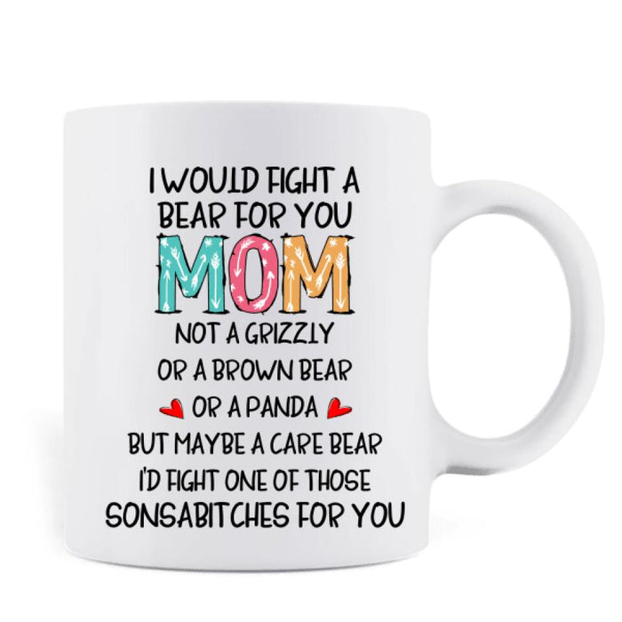 Custom Personalized Fight A Bear Tattoo Dog Mom Coffee Mug - Upto 5 Dogs - Best Gift For Dog Lover - I Would Fight A Bear For You Mom