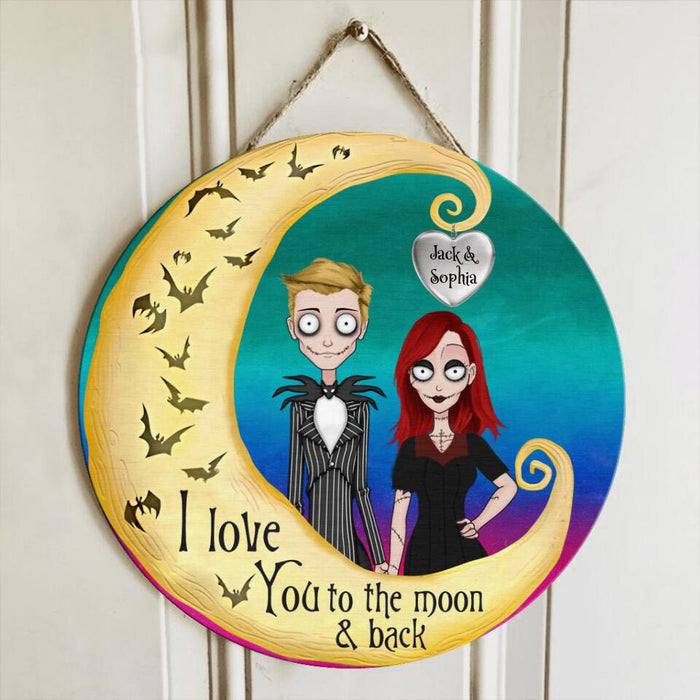 Custom Personalized Halloween Couple With Moon Wooden Sign - Gift Idea For Halloween/Couple - I Love You To The Moon & Back