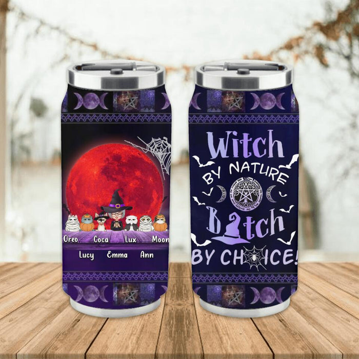 Custom Personalized Witch Soda Can Tumbler - Upto 6 Cats/Dogs - Halloween Gift Idea For Cat/Dog Lovers - Witch By Nature Bitch By Choice