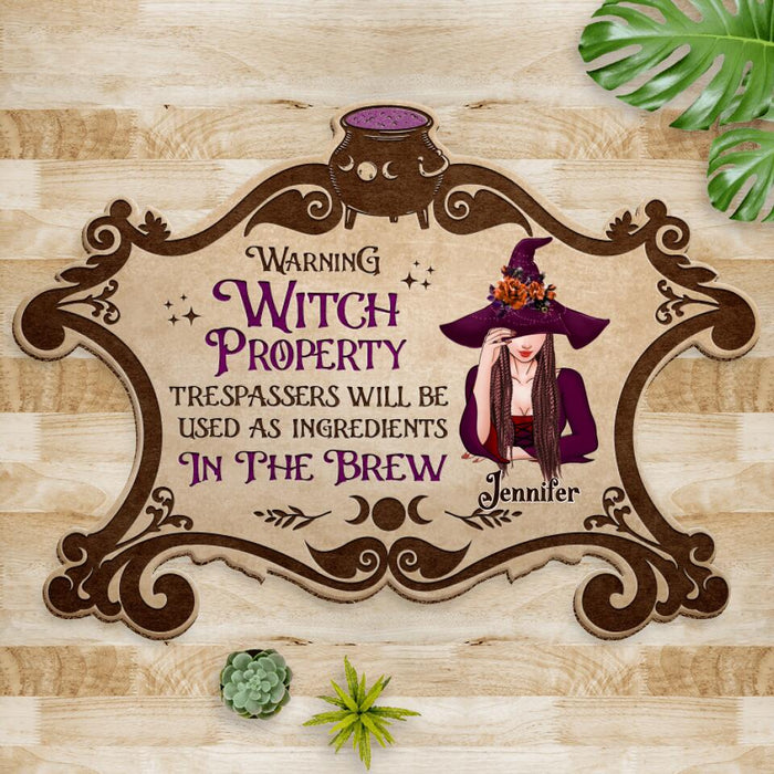 Custom Personalized Witch Doormat - Gift Idea For Halloween/ Home Decor - Warning Witch Property Trespassers Will Be Used As Ingredients In The Brew