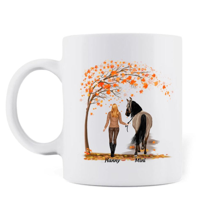 Custom Personalized Horse Mom In Autumn Mug - Girl With Upto 2 Horses - Best Gift For Horse Lover - Rocking The Horse Mom Life