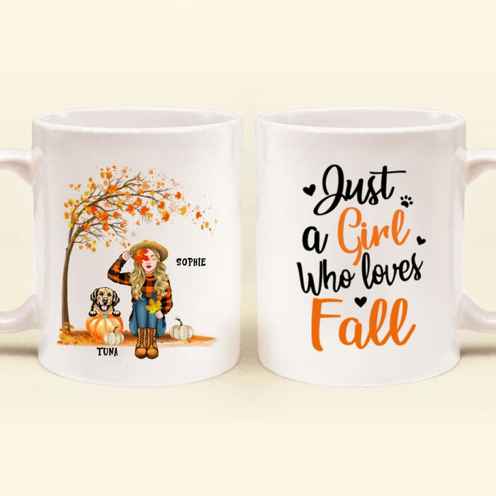 Custom Personalized Fall Dog Mom Mug - Upto 4 Pets - Best Gift For Dog Lovers - Just A Girl Who Loves Fall - MTJKZW