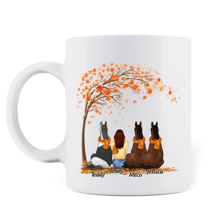 Custom Personalized Horse Mom In Autumn Mug - Girl With Upto 3 Horses - Best Gift For Horse Lover - Rocking The Horse Mom Life