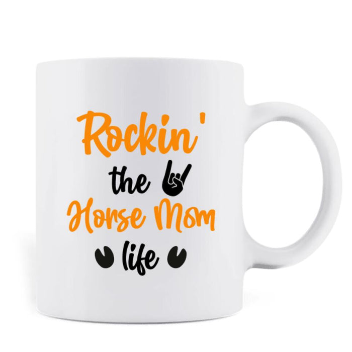 Custom Personalized Horse Mom In Autumn Mug - Girl With Upto 3 Horses - Best Gift For Horse Lover - Rocking The Horse Mom Life