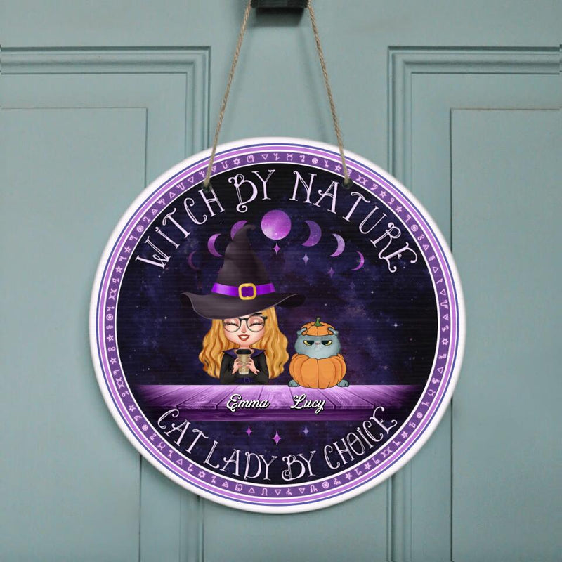 Personalized Witch Wooden Sign - Gift Idea For Halloween/Home Decor/Pet Lovers with up to 6 Pets - Witch By Nature, Cat Lady By Choice