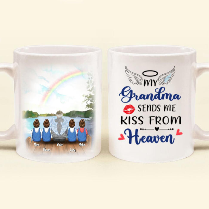 Custom Personalized Memorial Grandpa/Grandma Mug - Upto 4 Kids - Best Gift For Family - My Grandma Sends Me Kiss From Heaven - FD4SD8