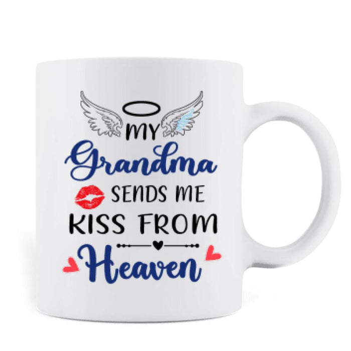 Custom Personalized Memorial Grandpa/Grandma Mug - Upto 4 Kids - Best Gift For Family - My Grandma Sends Me Kiss From Heaven - FD4SD8