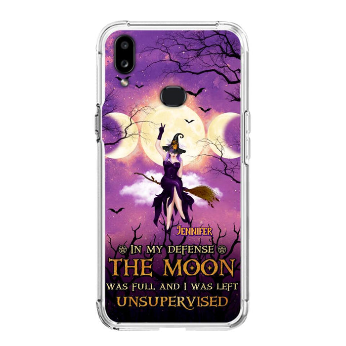 Custom Personalized Witch Riding Broom Phone Case - Halloween Gift Idea For Friends - In My Defense The Moon Was Full And I Was Left Unsupervised - Case For iPhone And Samsung