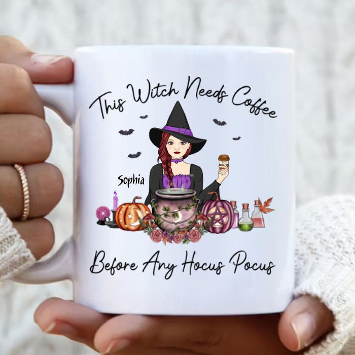 Personalized Coffee Mug Gift Idea For Halloween - This Witch Needs Coffee Before Any Hocus Pocus