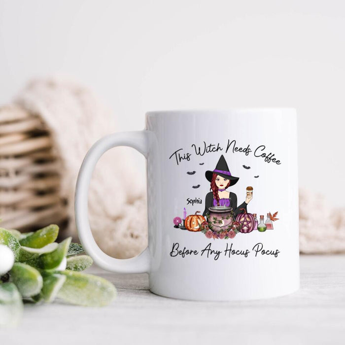 Personalized Coffee Mug Gift Idea For Halloween - This Witch Needs Coffee Before Any Hocus Pocus