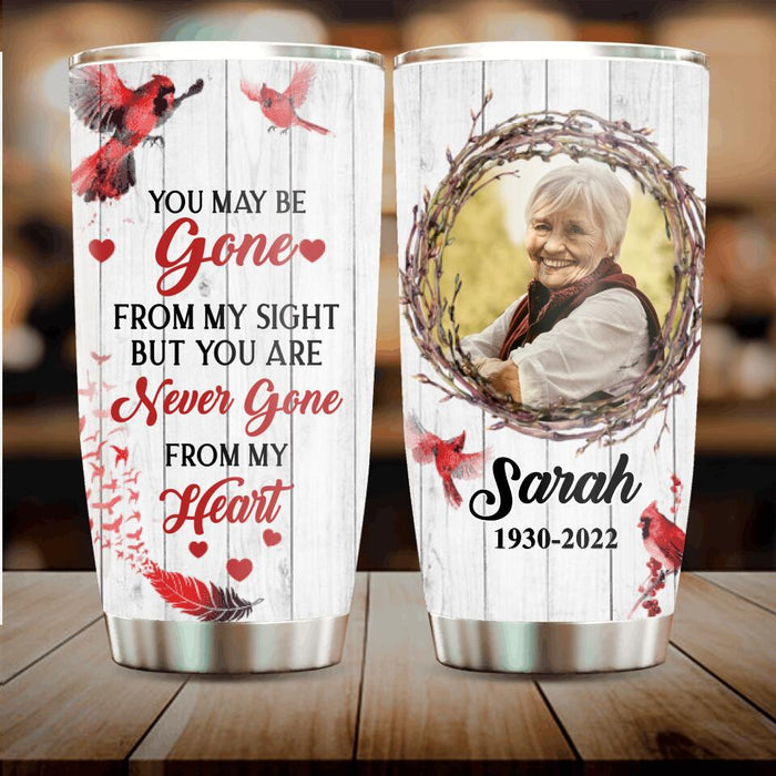 Custom Personalized Memorial Tumbler - Upload Dad/Mom Photo - You May Be Gone From My Sight But You Are Never Gone From My Heart