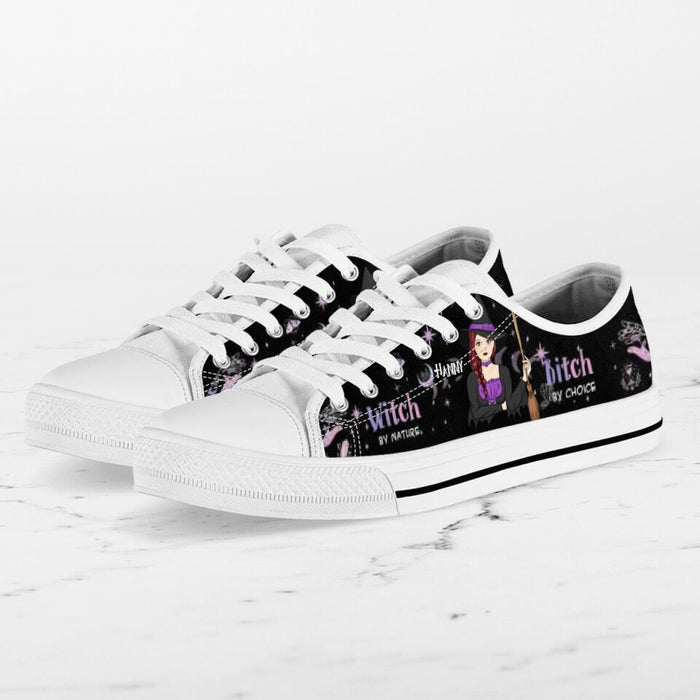 Custom Personalized Witch Canvas Low Top Sneakers - Gift for Halloween - Witch by nature Bitch by choice Sneaker