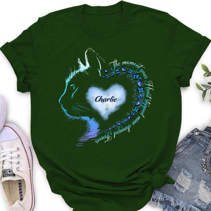 Custom Personalized Memorial Cat Shirt/ Hoodie - Memorial Gift For Cat Lover - The Moment Your Heart Stopped Mine Changed Forever