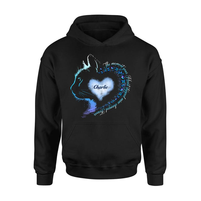 Custom Personalized Memorial Cat Shirt/ Hoodie - Memorial Gift For Cat Lover - The Moment Your Heart Stopped Mine Changed Forever