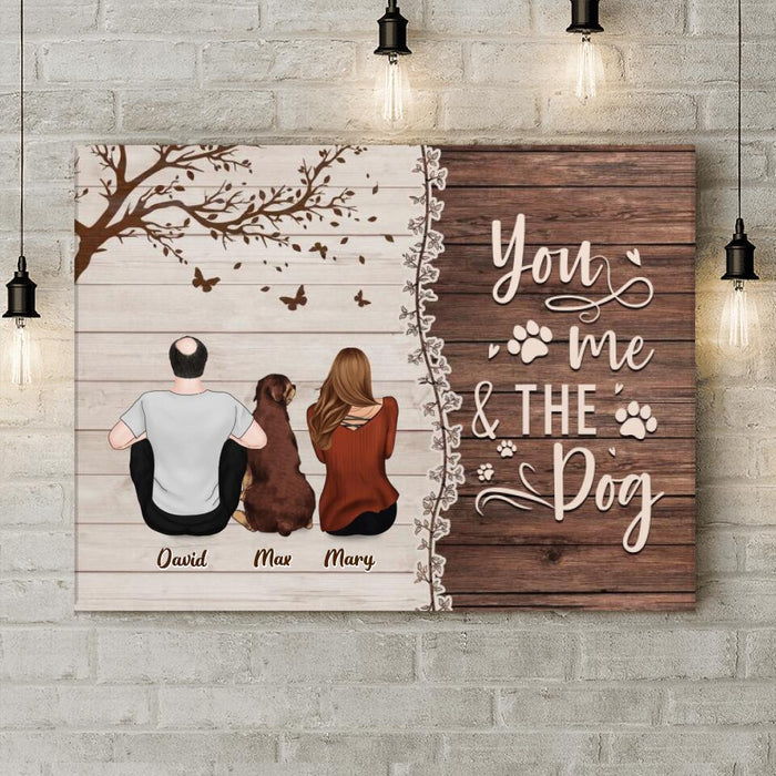 Custom Personalized Couple Sitting With Dogs Back View Canvas - Upto 4 Dogs - Gift Idea For Couple/ Dog Lovers - You, Me & The Dog