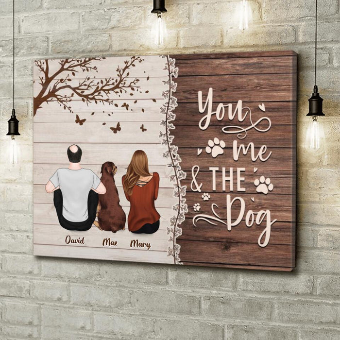 Custom Personalized Couple Sitting With Dogs Back View Canvas - Upto 4 Dogs - Gift Idea For Couple/ Dog Lovers - You, Me & The Dog
