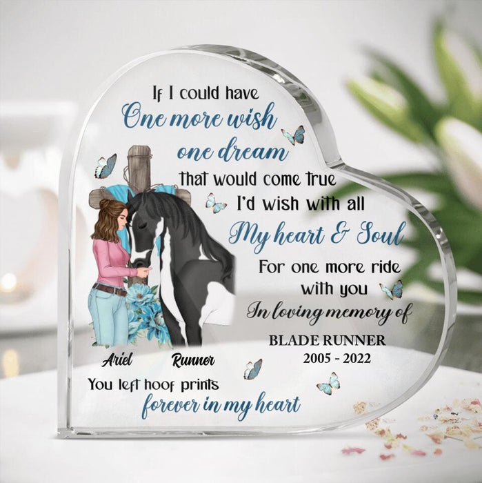 Custom Personalized Memorial Crystal Heart - Memorial Gift Idea For Horse Owner - If I Could Have One More Wish, One Dream That Would Come True