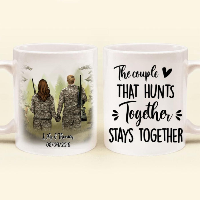 Custom Personalized Hunting Coffee Mug - Hunting Couple Holding Hands Coffee Mug - The couple that hunts together stays together