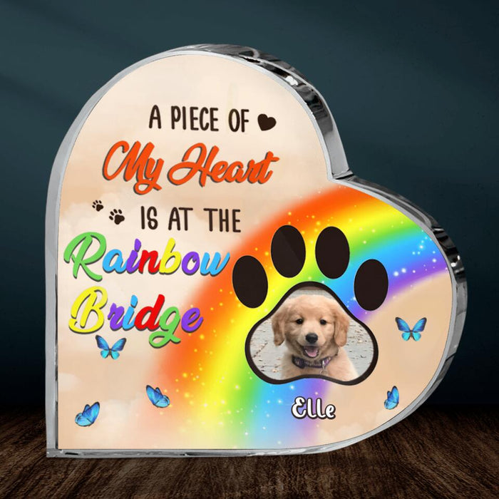 Custom Personalized Memorial Photo Crystal Heart -  Upto 3 Photos - Memorial Gift Idea For Christmas/Loss Of Dogs - A Piece Of My Heart Is At The Rainbow Bridge