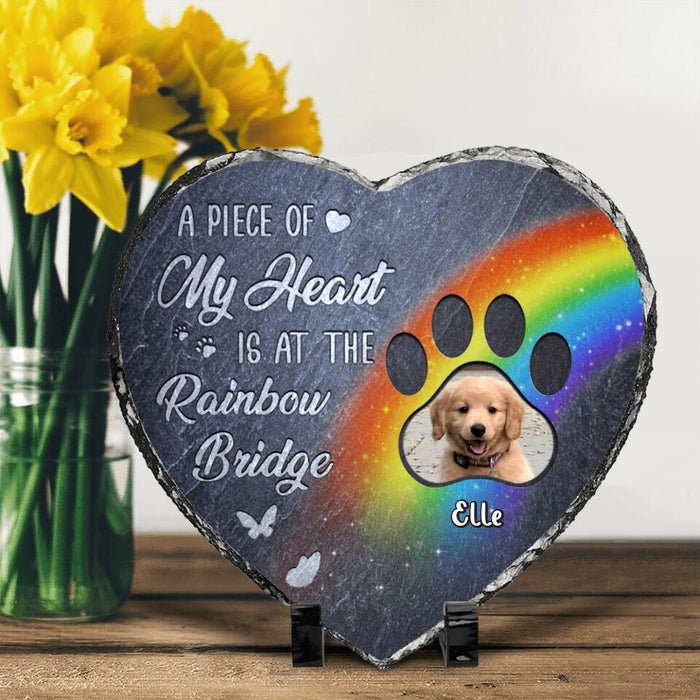 Custom Personalized Memorial Photo Heart Lithograph - Upto 3 Photos - Memorial Gift Idea For Christmas/Loss Of Dogs - A Piece Of My Heart Is At The Rainbow Bridge