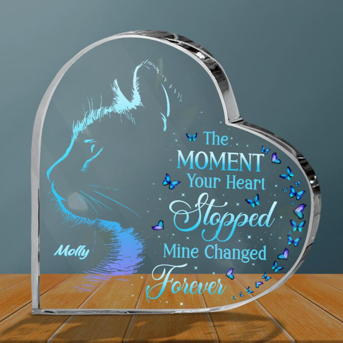 Custom Personalized Memorial Cat Crystal Heart -  Memorial Gift Idea For Loss Of Cat - The Moment Your Heart Stopped Mine Changed Forever