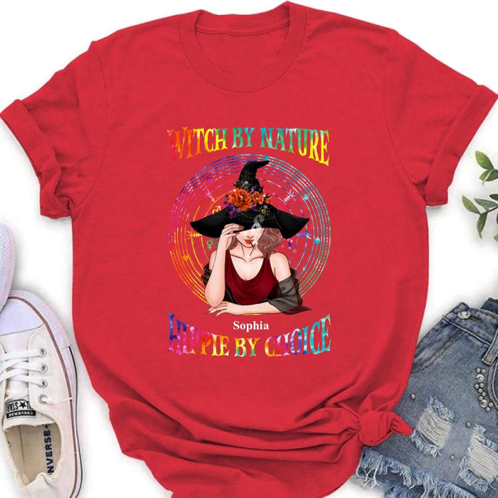 Custom Personalized Witch T-shirt/ Long Sleeve/ Sweatshirt - Halloween Gift Idea - Witch By Nature, Hippie By Choice