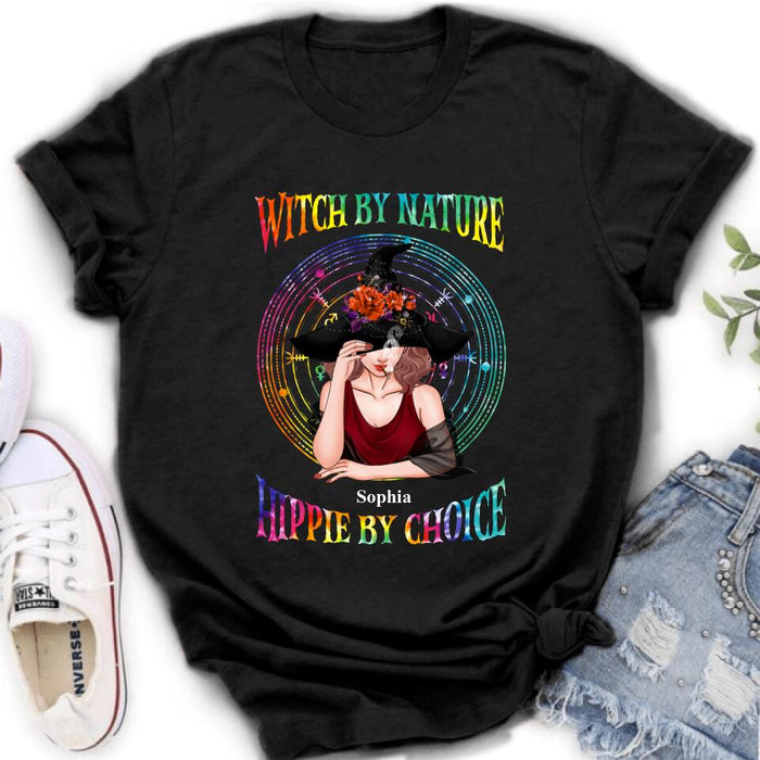 Custom Personalized Witch T-shirt/ Long Sleeve/ Sweatshirt - Halloween Gift Idea - Witch By Nature, Hippie By Choice