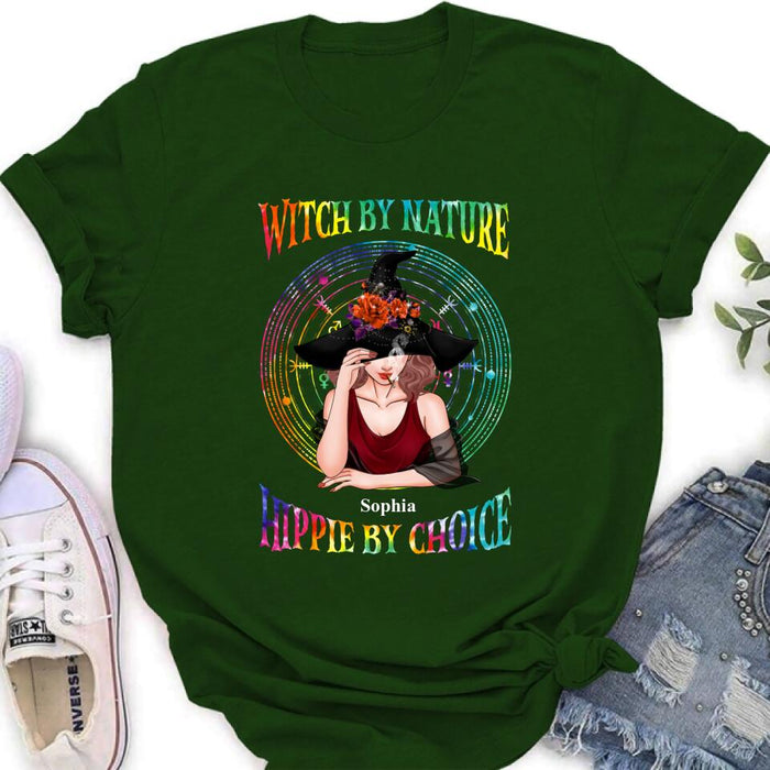 Custom Personalized Witch T-shirt/ Long Sleeve/ Sweatshirt - Halloween Gift Idea - Witch By Nature, Hippie By Choice