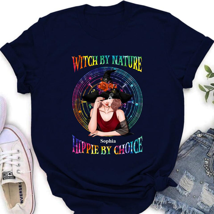 Custom Personalized Witch T-shirt/ Long Sleeve/ Sweatshirt - Halloween Gift Idea - Witch By Nature, Hippie By Choice