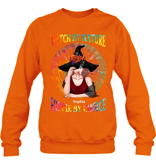 Custom Personalized Witch T-shirt/ Long Sleeve/ Sweatshirt - Halloween Gift Idea - Witch By Nature, Hippie By Choice