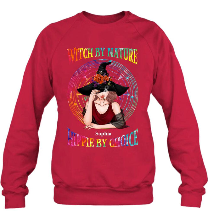 Custom Personalized Witch T-shirt/ Long Sleeve/ Sweatshirt - Halloween Gift Idea - Witch By Nature, Hippie By Choice