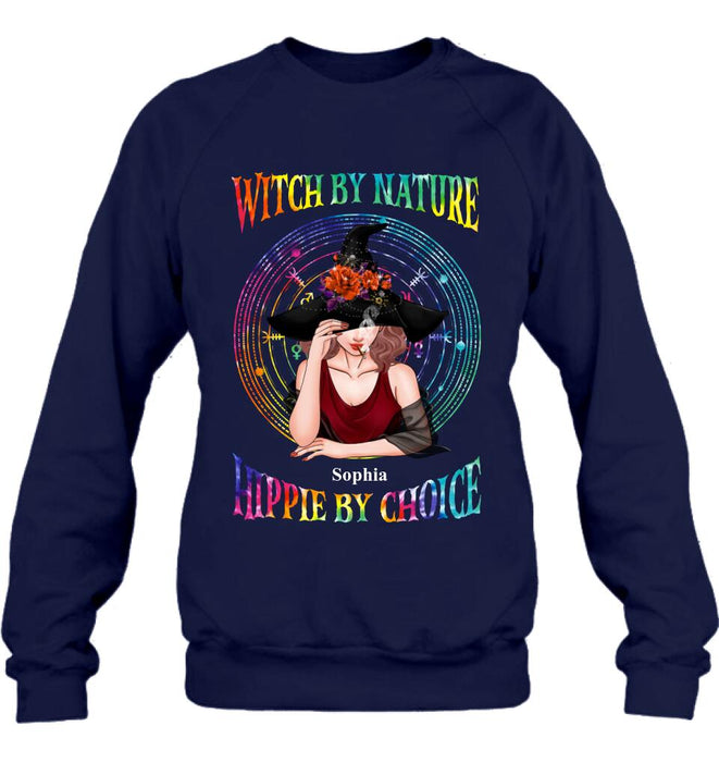 Custom Personalized Witch T-shirt/ Long Sleeve/ Sweatshirt - Halloween Gift Idea - Witch By Nature, Hippie By Choice