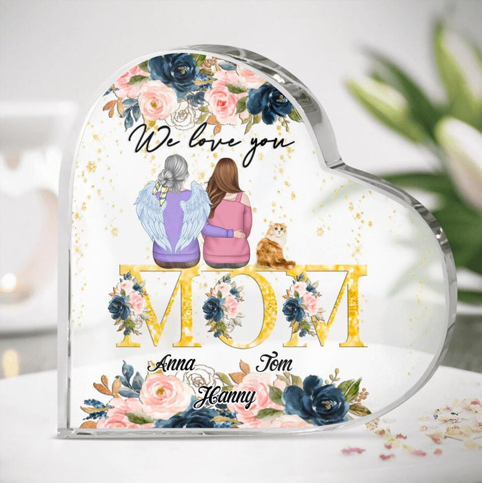 Custom Personalized Mom Heart-Shaped Acrylic Plaque - Children With Upto 2 Pets - Mother's Day Gift For Mom - We Love You