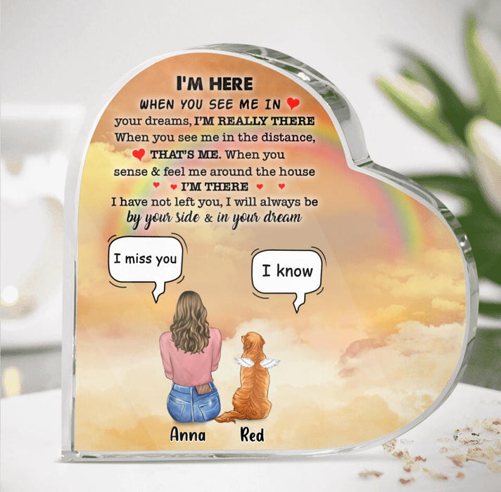 Custom Personalized Memorial Dog Mom Heart-Shaped Acrylic Plaque - Upto 4 Dogs - Gift Idea For Mother's Day/Dog Lover - I'm Here