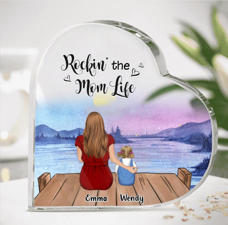 Personalized Mom Crystal Heart - Mom With Up to 5 Children - Best Gift For Mother's Day/Family - Rockin' The Mom Life