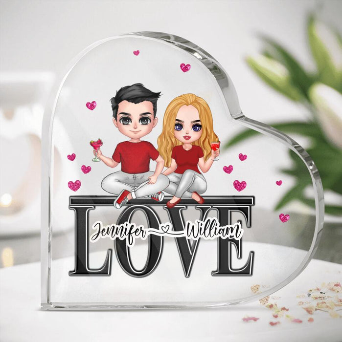 Custom Personalized Couple Sitting On Word Love Crystal Heart - Anniversary Gift Idea For Couple - Gift For Him/ For Her