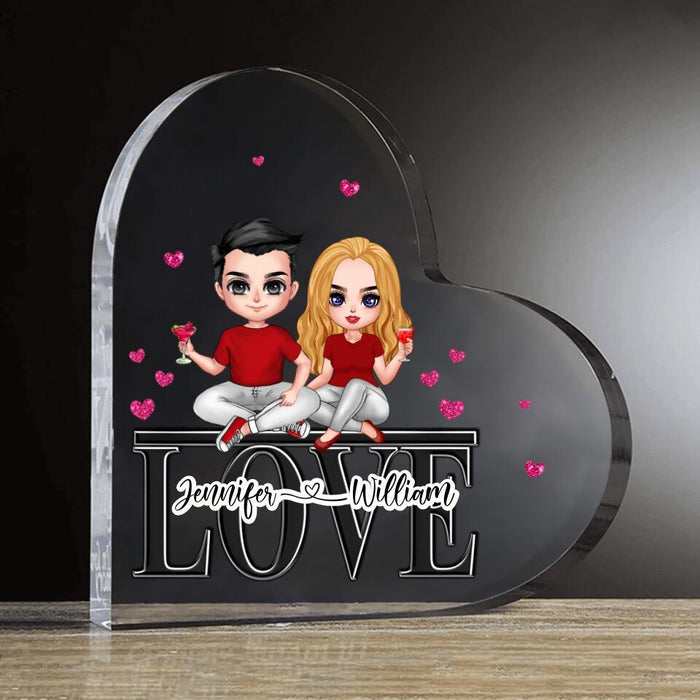 Custom Personalized Couple Sitting On Word Love Crystal Heart - Anniversary Gift Idea For Couple - Gift For Him/ For Her