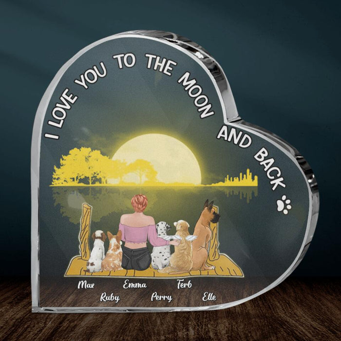 Custom Personalized Girl & Pet Moon Light Crystal Heart - Gift Idea For Pet Lover with up 5 Pets - I Love You To The Moon and Back