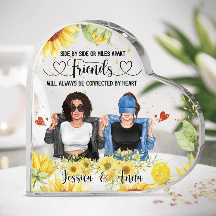 Custom Personalized Friends Crystal Heart - Upto 4 Girls - Gift Idea For Best Friends - Side  By Side Or Miles Apart Friends Will Always Be Connected By Heart