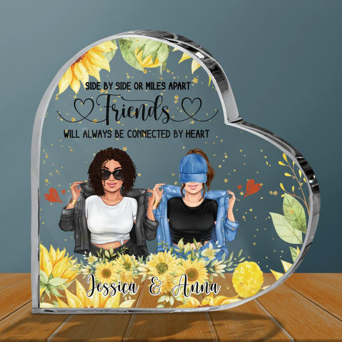 Custom Personalized Friends Crystal Heart - Upto 4 Girls - Gift Idea For Best Friends - Side  By Side Or Miles Apart Friends Will Always Be Connected By Heart