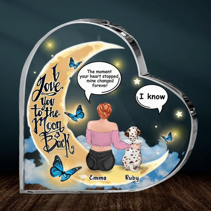 Custom Personalized Memorial Pet Crystal Heart - Upto 4 Pets - Gift Idea For Pet Lovers - I Love You To The Moon & Back