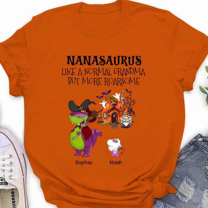 Custom Personalized Nanasaurus T-shirt/ Long Sleeve/ Sweater/ Hoodie - Gift Idea For Halloween/ Grandma - Grandma With Upto 6 Kids - Nanasaurus Like A Normal Grandma But More RoarSome