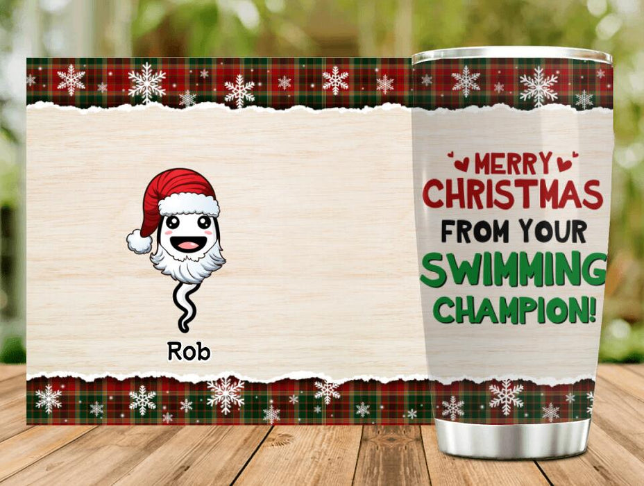 Custom Personalized Father Tumbler - Upto 7 Kids - Christmas Gift Idea For Father - Merry Christmas From Your Swimming Champion