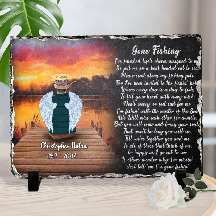 Custom Personalized Fishing In Heaven Horizontal Lithograph - Memorial Gift Idea For Dad/Father's Day - Gone Fishing I've Finished Life's Chores Assigned To Me