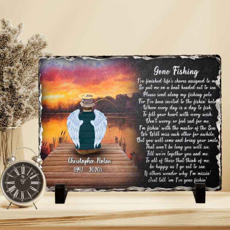Personalized Fishing In Heaven Horizontal Lithograph - Memorial Gift Idea For Dad/Father's Day - Gone Fishing I've Finished Life's Chores Assigned To Me