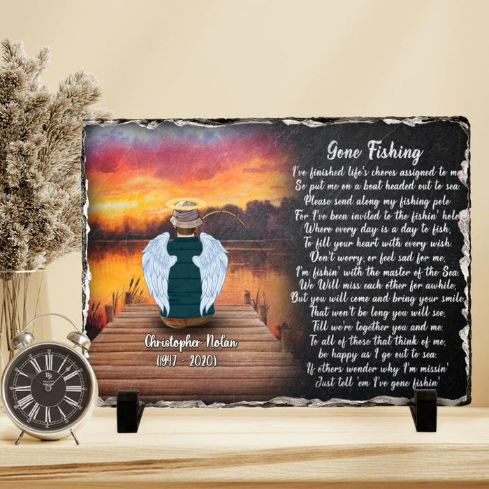 Custom Personalized Fishing In Heaven Horizontal Lithograph - Memorial Gift Idea For Dad/Father's Day - Gone Fishing I've Finished Life's Chores Assigned To Me