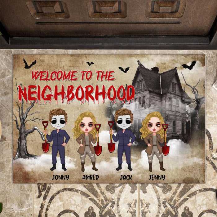 Custom Personalized Horror Doormat - Upto 4 People - Gift Idea For Halloween/Friends - Welcome To The Neighborhood