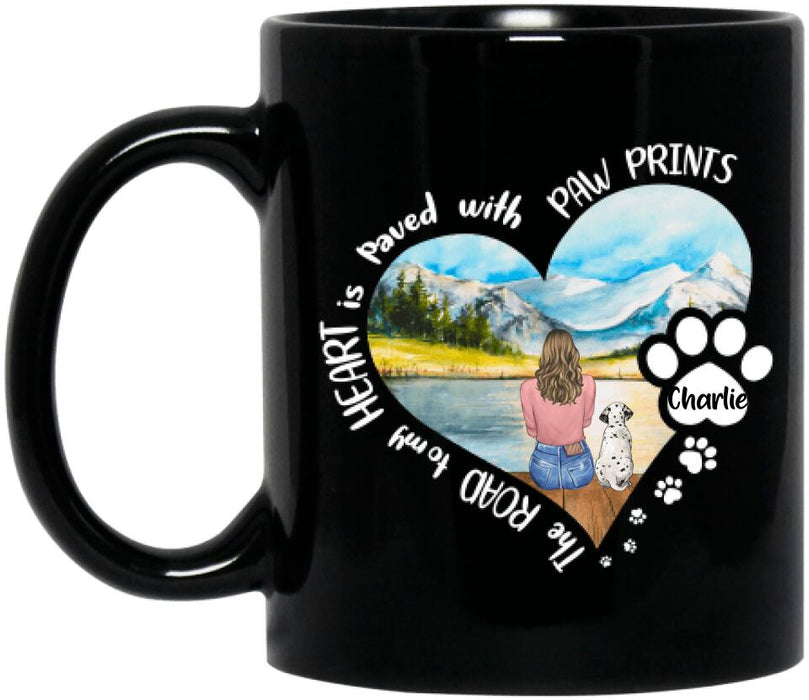 Custom Personalized Dog Mom Coffee Mug - Gift Idea For Dog Lover - The Road To My Heart Is Paved With Pawprints