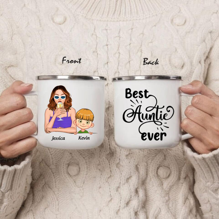 Personalized Aunt Enamel - Aunt With Up to Two Kids - Best Auntie Ever - 7ICUJZ